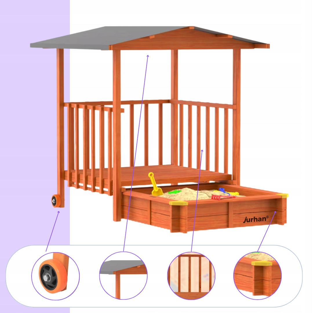 Sandbox with veranda SUNNY, 130x130x143cm, brown/grey Manufacturer code 66632