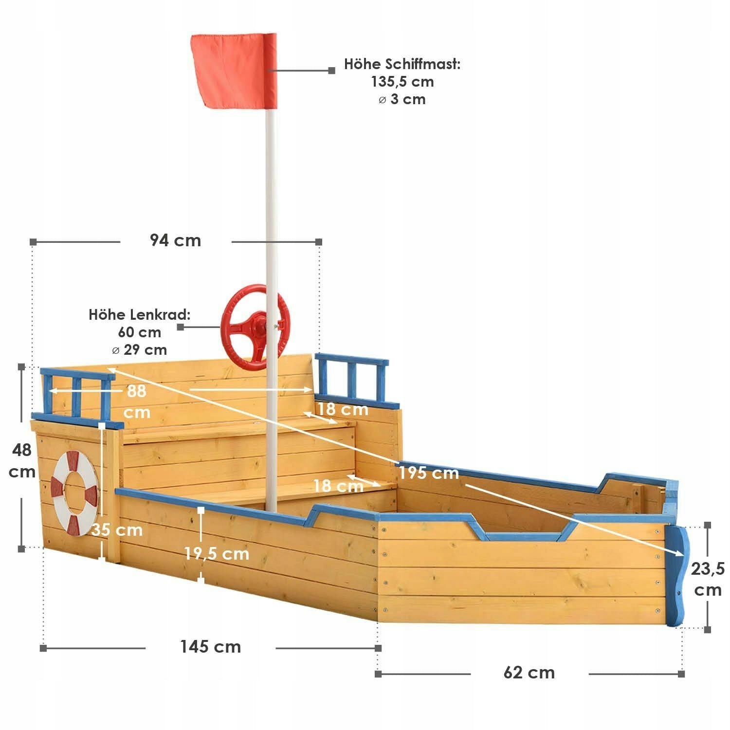 Sandbox wooden boat pirate ship child Kid's age 3+ years