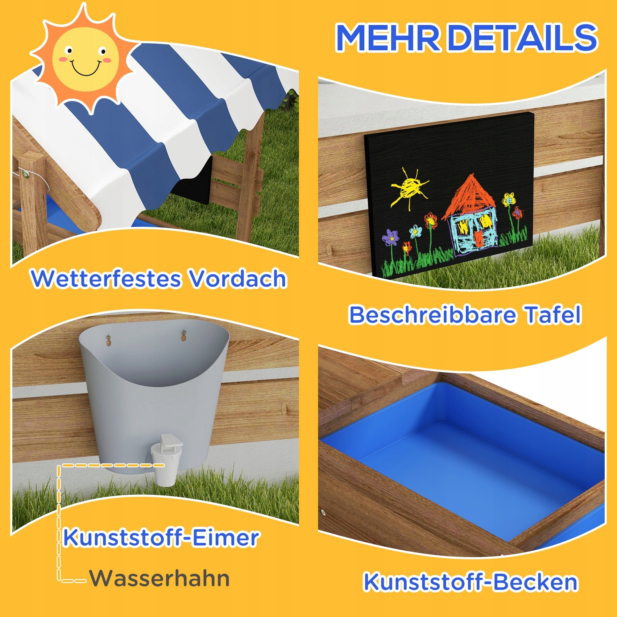 Sandkasten for children with roof, wooden, with accessories, 124x116 cm EAN (GTIN) 5908073256483