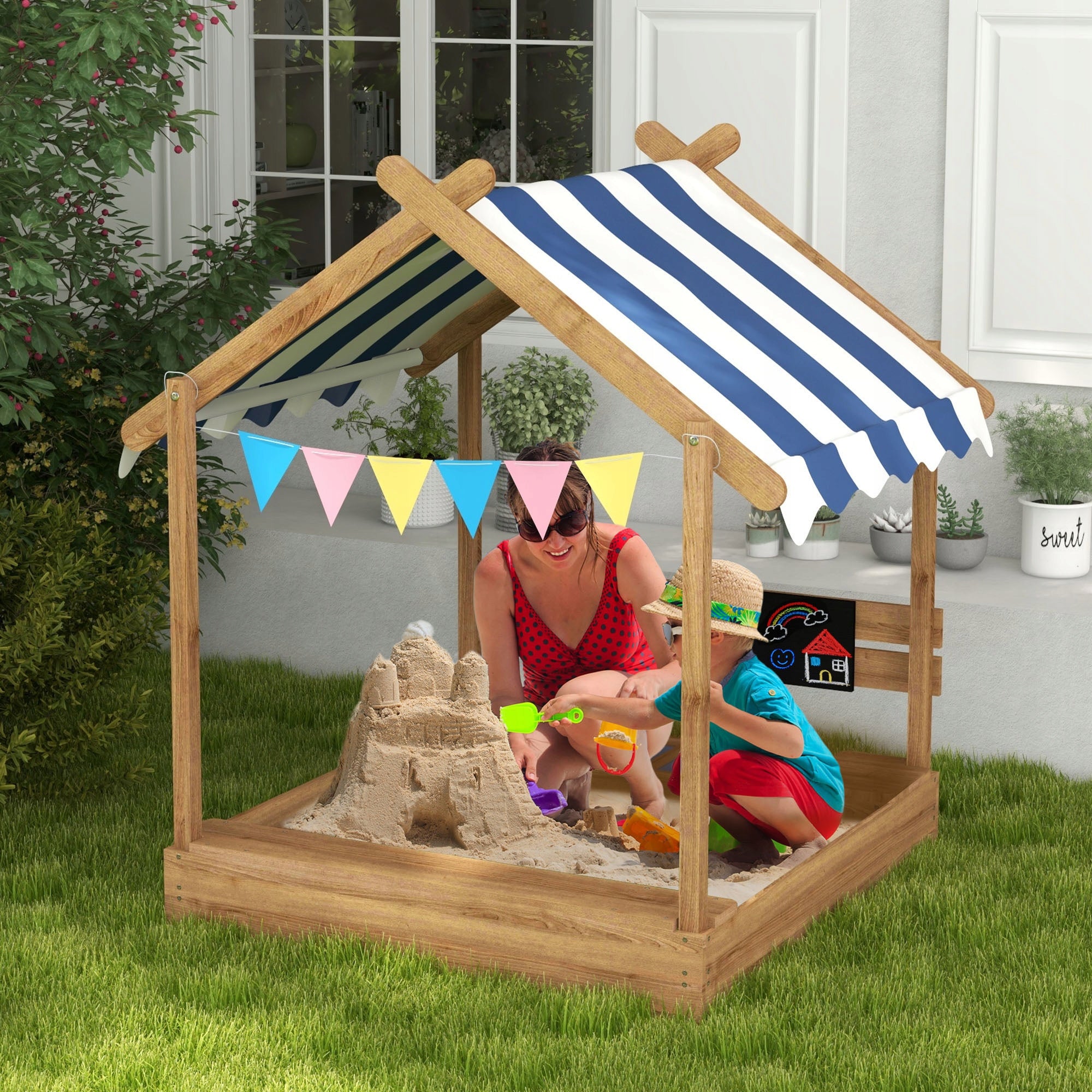 Sandkasten for children with roof, wooden, with accessories, 124x116 cm Manufacturer code G101523901