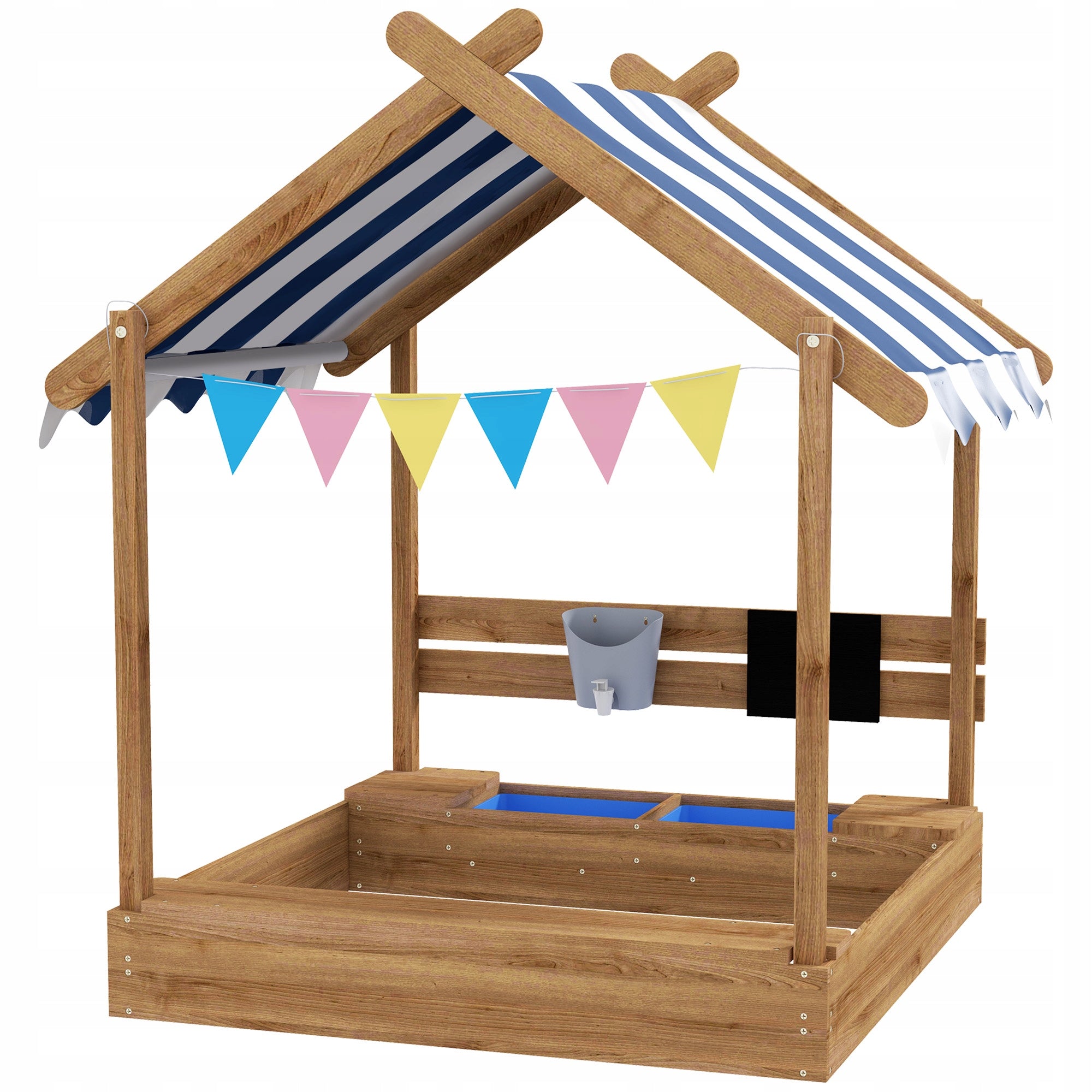 Sandkasten for children with roof, wooden, with accessories, 124x116 cm