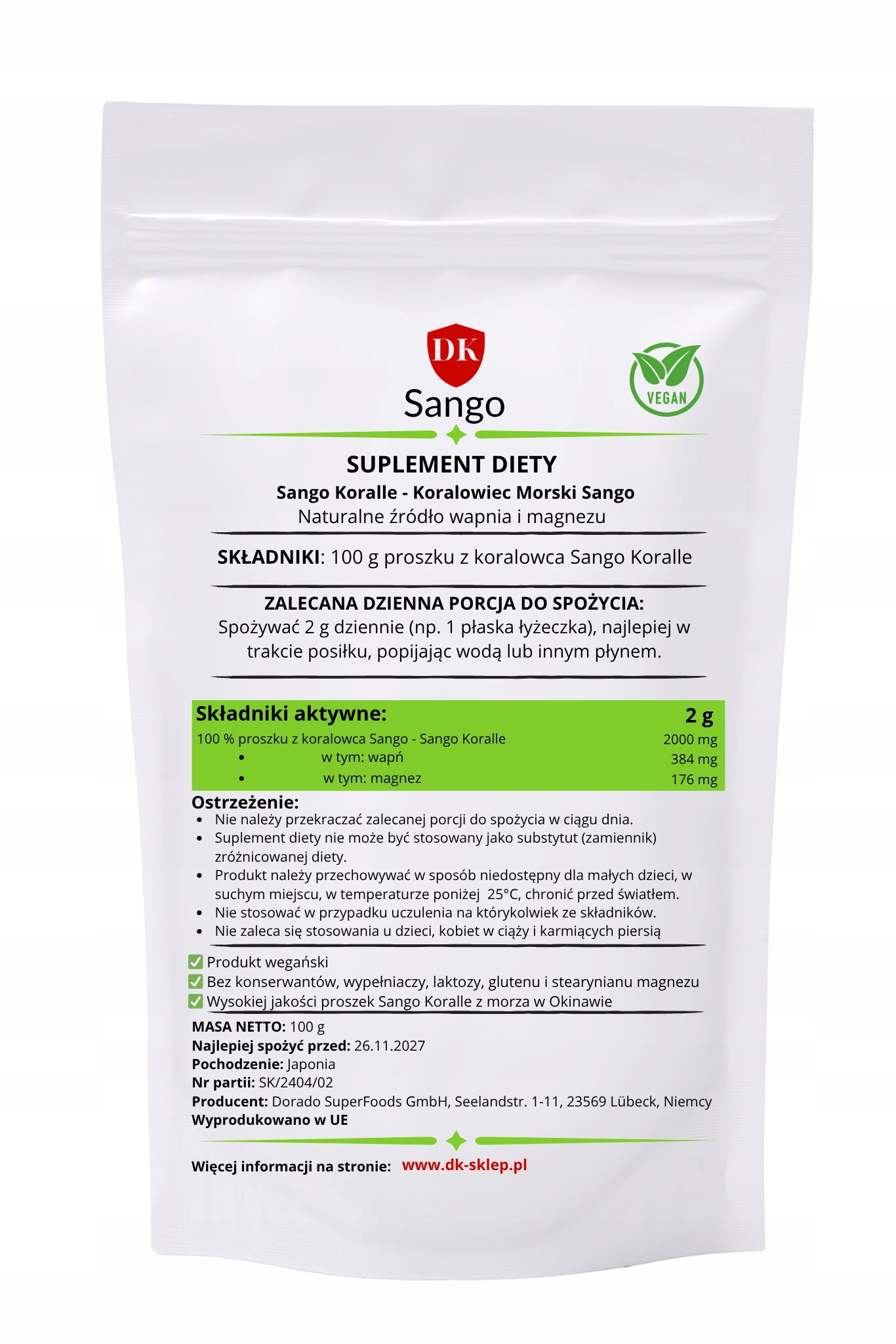 Sango Marine Coral Powder 100g Calcium Magnesium Minerals Contractions Joints Vitamins