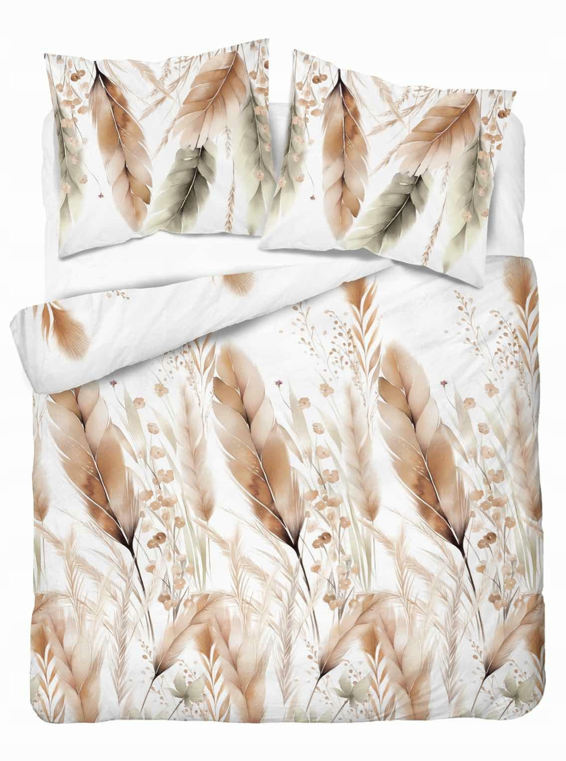 Satin bedding 160x200 white feathers beige and green Home Elegance