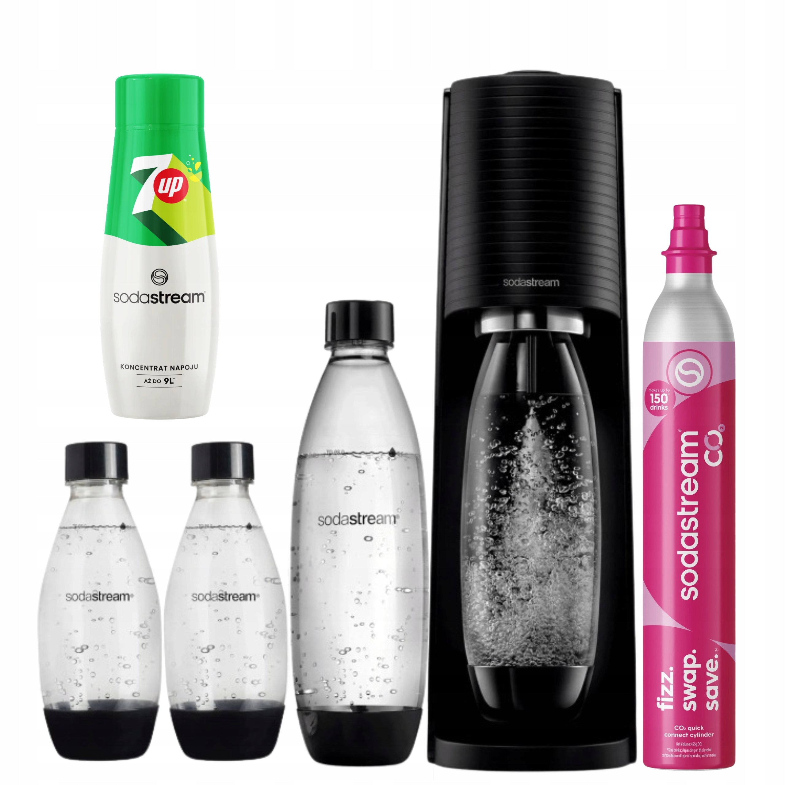 Saturator SodaStream Terra black + 3 bottles + 7up + CO2 gas cartridge