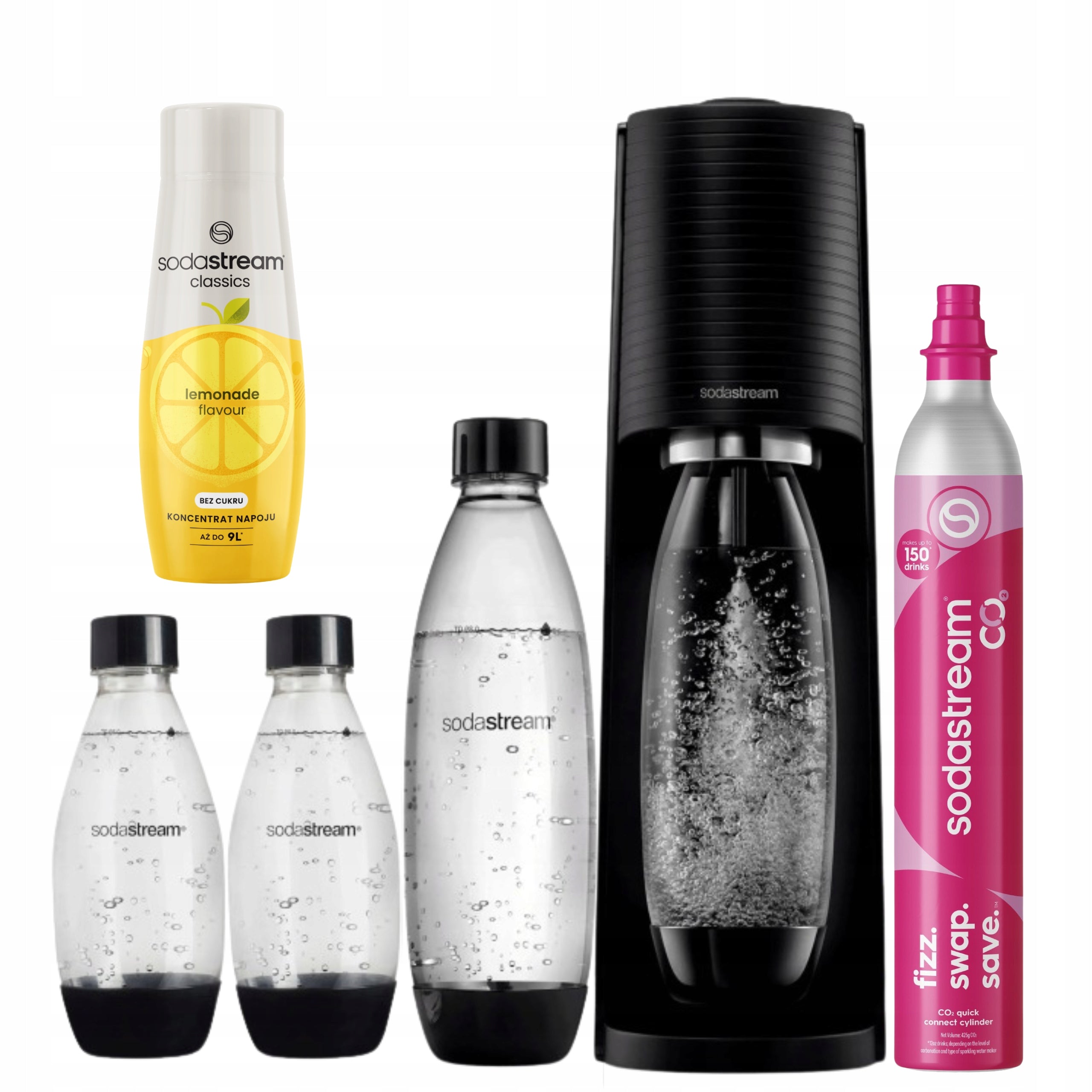 Saturator SodaStream Terra black + 3 bottles + Lemonade Zero + CO2 cartridge