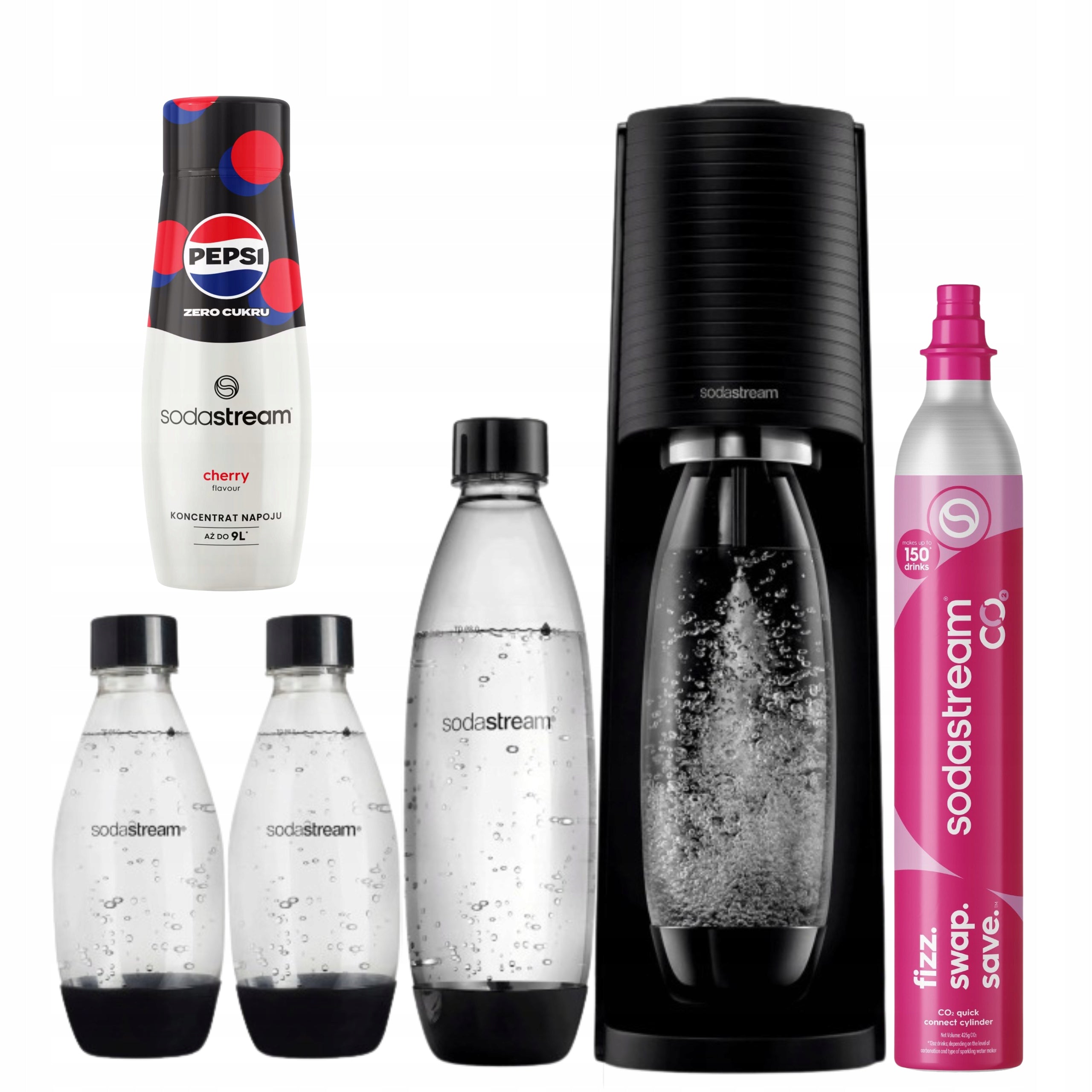Saturator SodaStream Terra black + 3 bottles + PepsiMax Cherry + CO2 cartridge