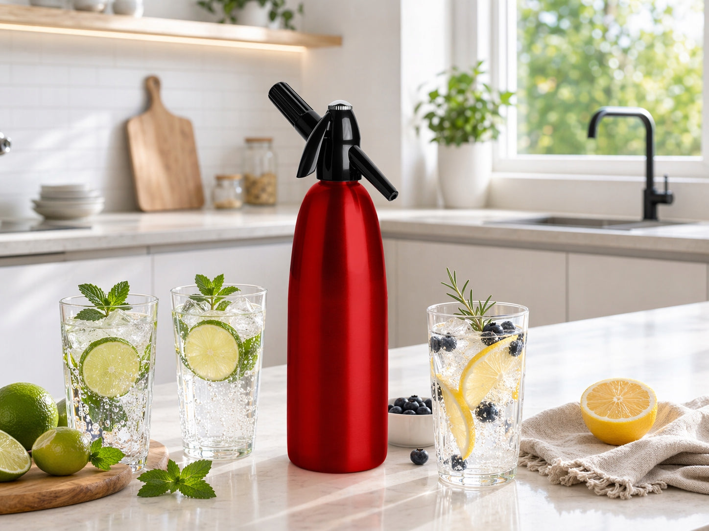 Saturator for sparkling water 1L QUICK SODA ART SA-01D Home Siphon Red Packaging status original