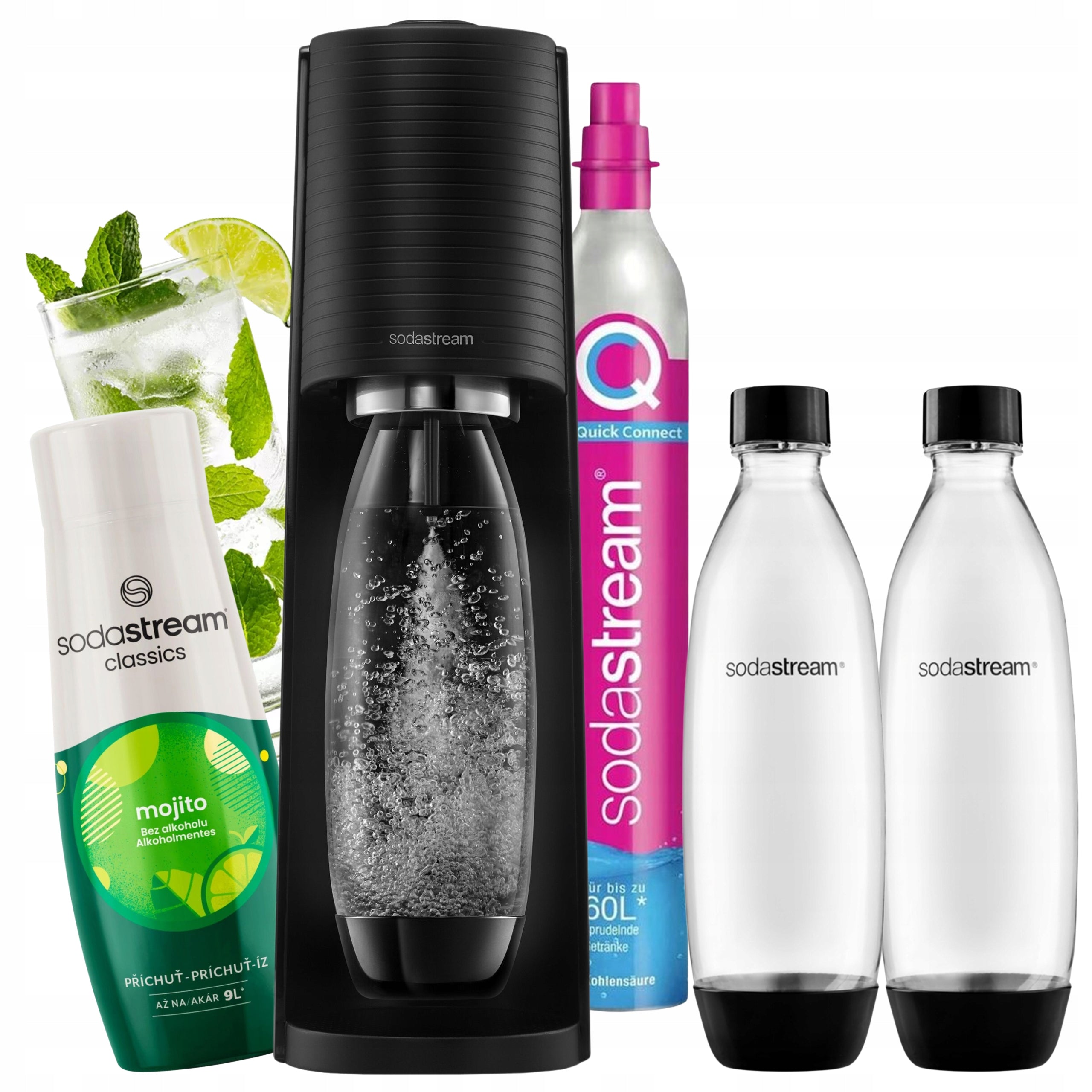 Saturator for sparkling water SodaStream TERRA 2 bottles 1L + Mojito syrup