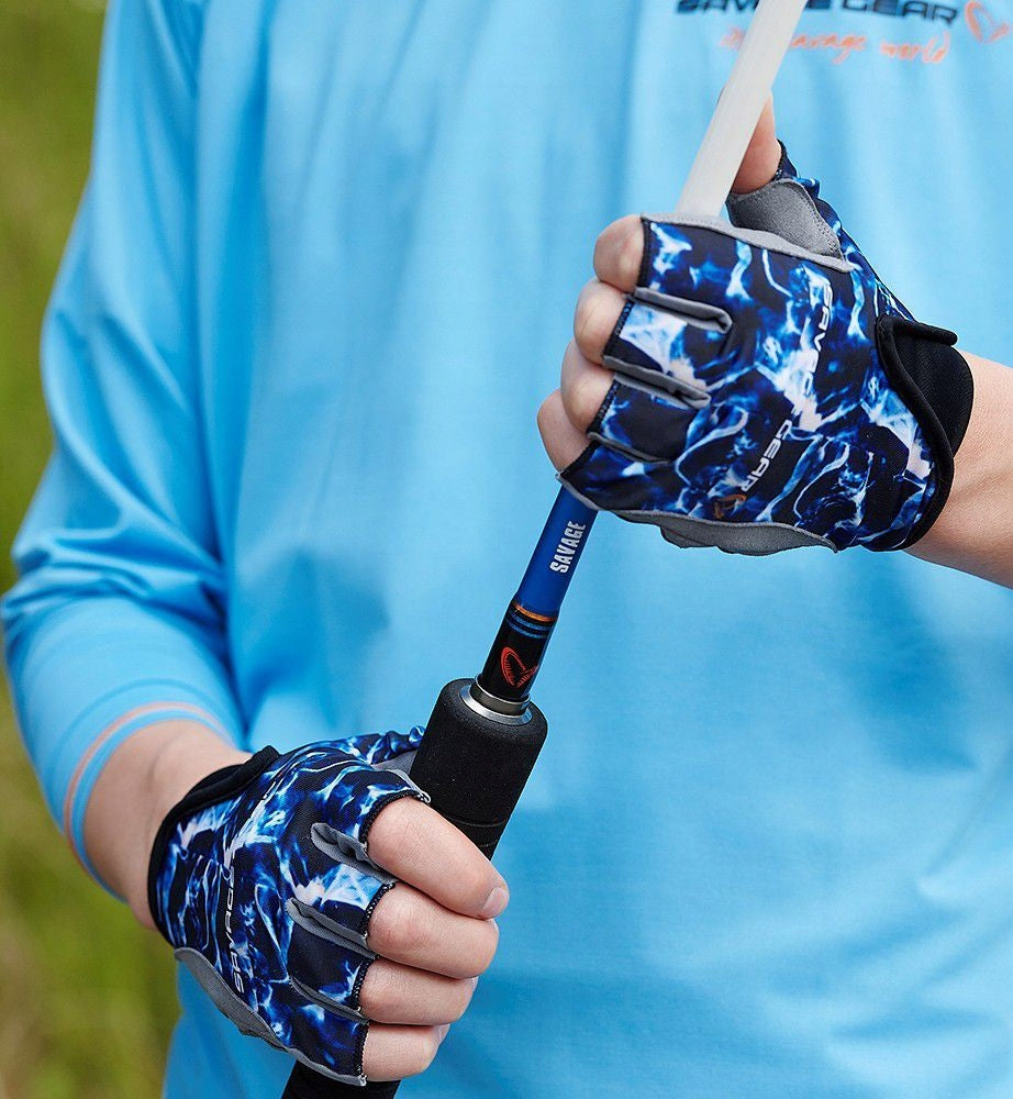 Savage Gear Marine Half Glove Sea Blue XL Size: X-Large (XL) Color blue