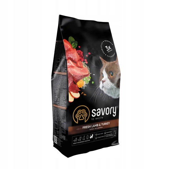 Savory Premium dry cat food adult lamb turkey sensitive 2 kg