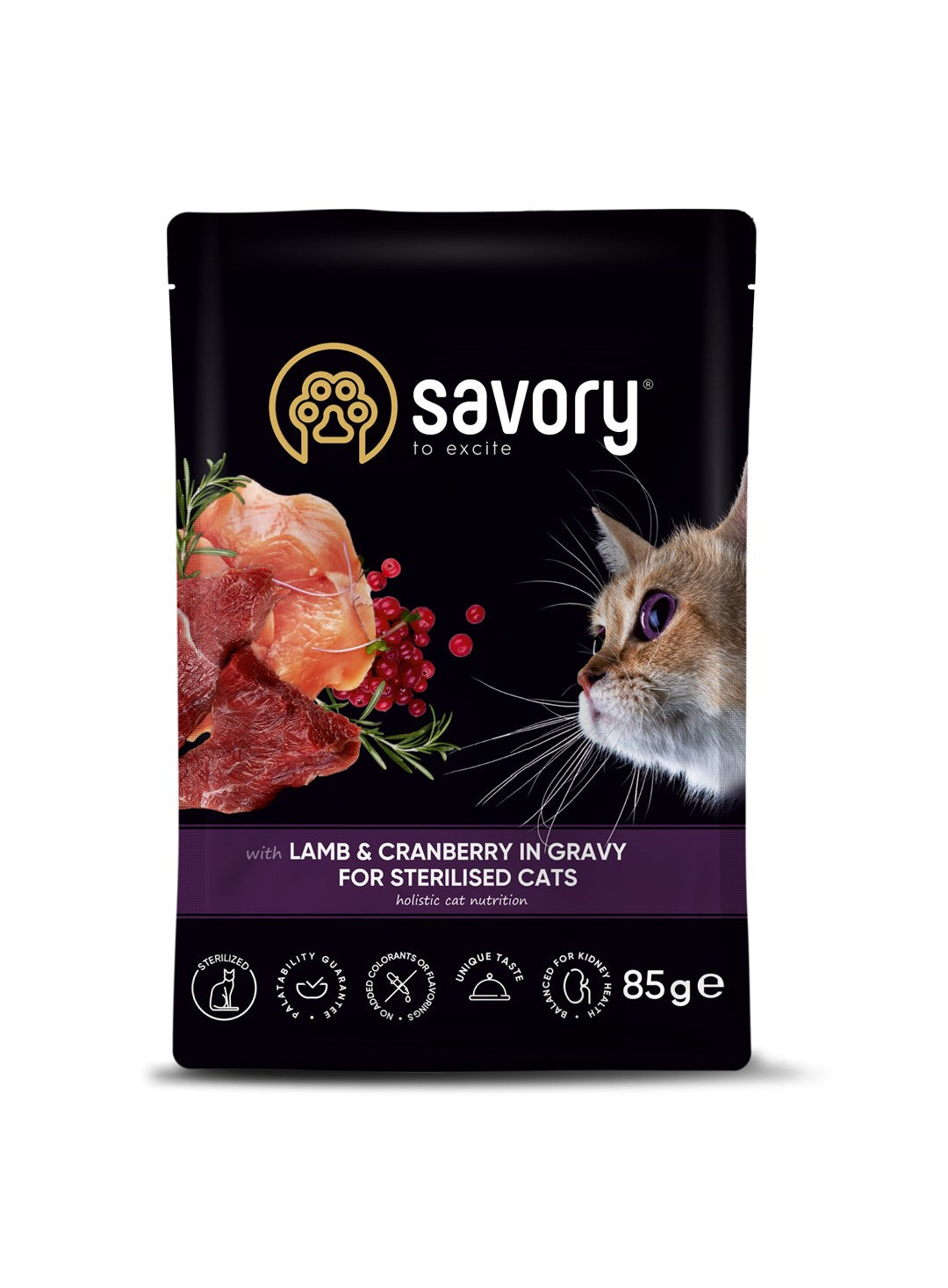 Savory wet cat food sterilized lamb cranberry chicken 85g