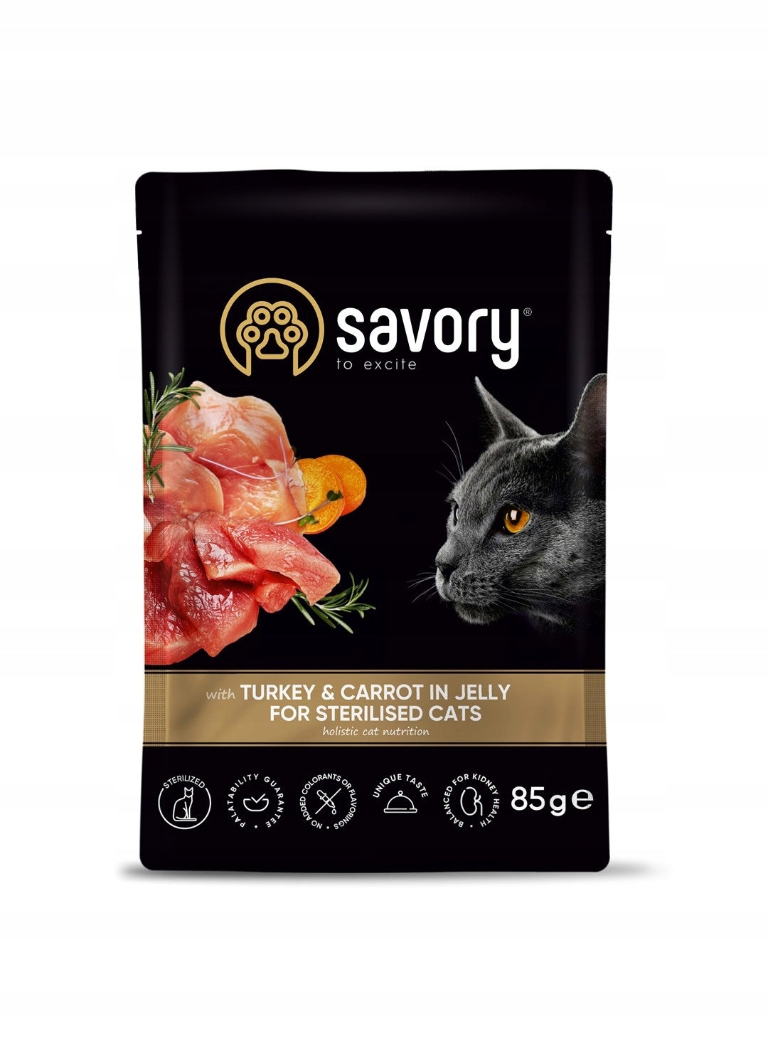 Savory wet cat food sterilized turkey chicken and carrots 85g