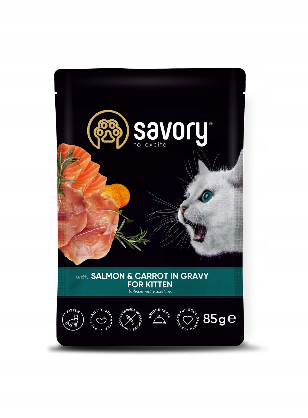 Savory wet food for kitten junior salmon carrot chicken 85g