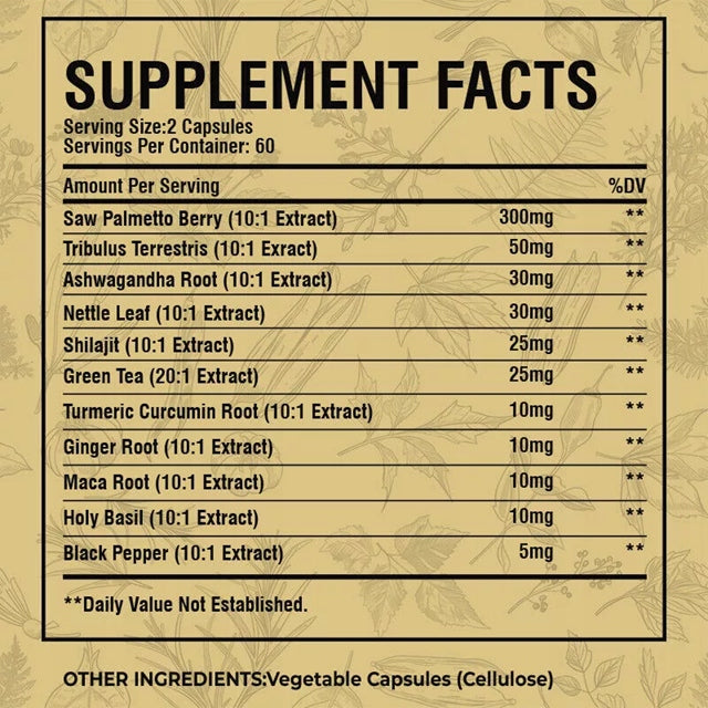 Saw Palmetto - with Ashwagandha, Tribulus, Shilajit, green tea, maca Manufacturer code Airboy