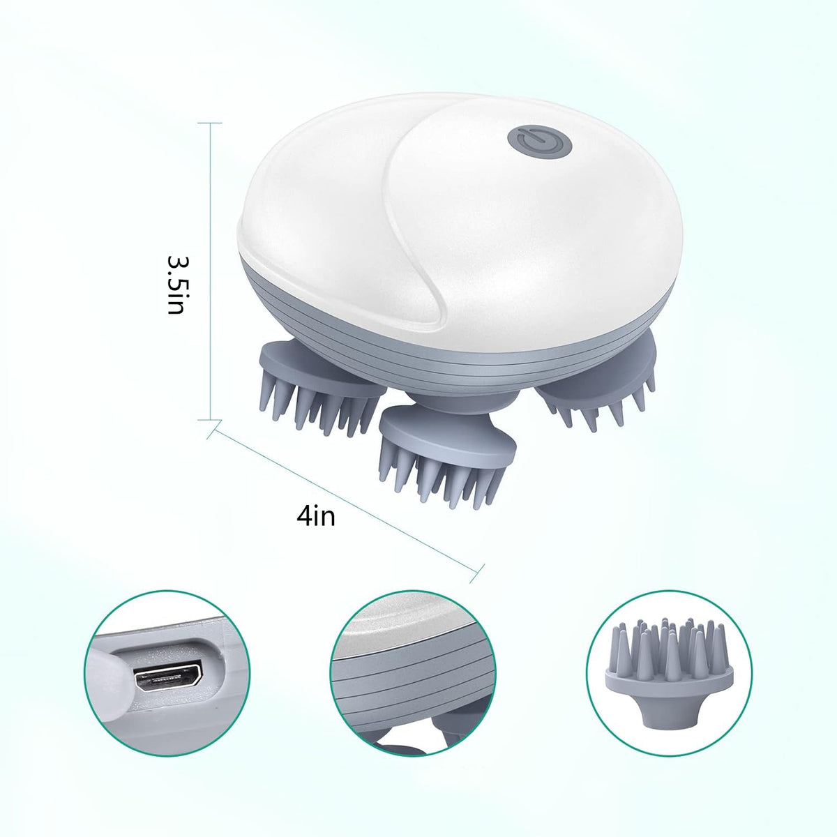 Scalp Massager Cordless Silver Waterproof, White Manufacturer code MASAŻER USB Z 3 TRYBAMI