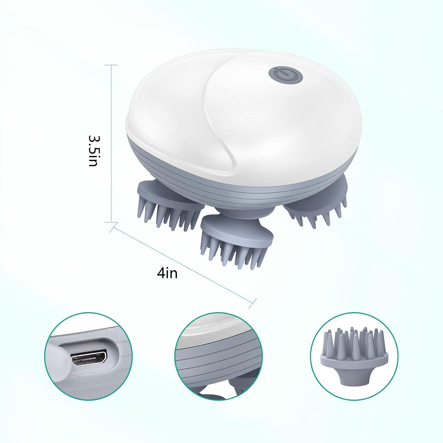 Scalp Massager Cordless Silver Waterproof, White Manufacturer code MASAŻER USB Z 3 TRYBAMI