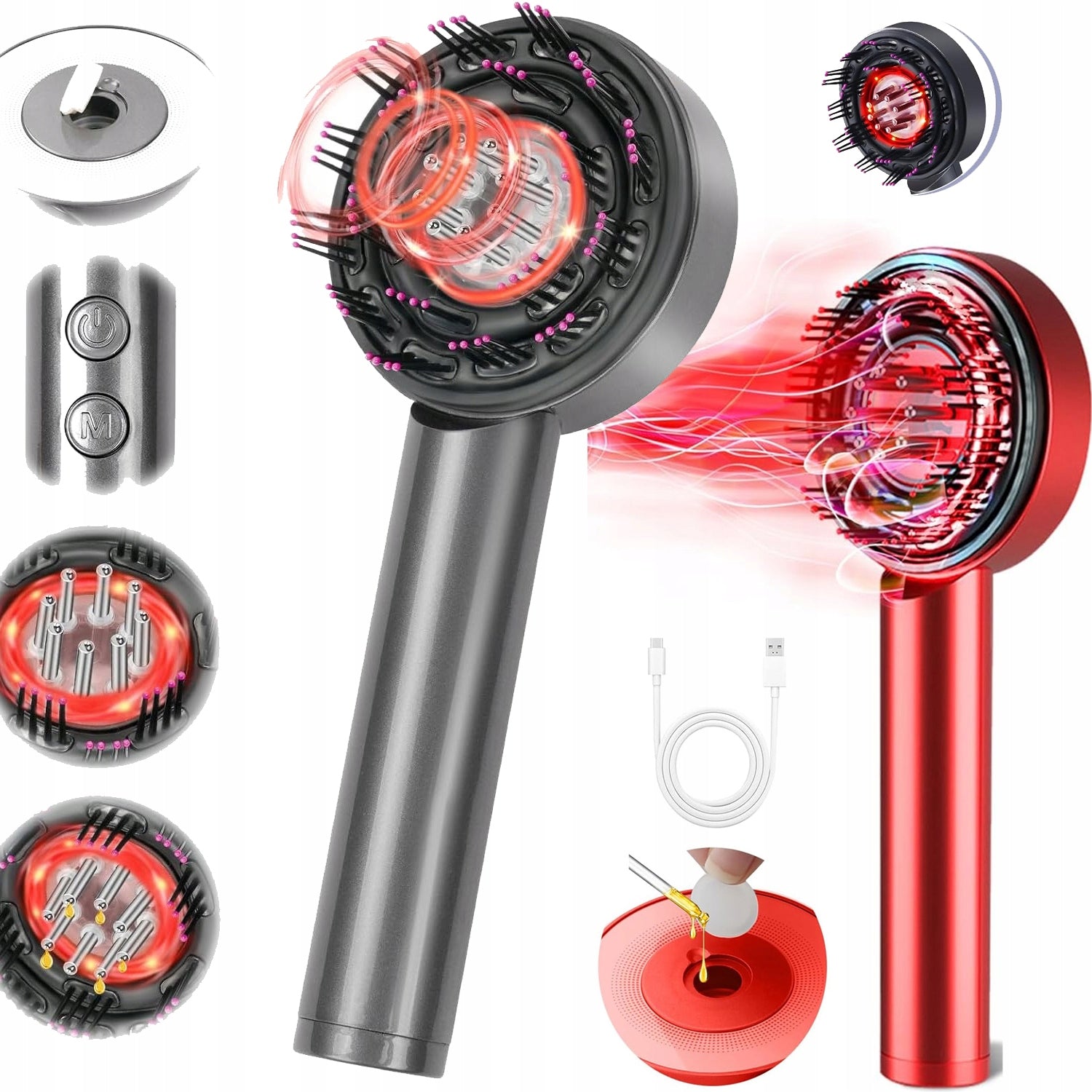 Scalp Massager with Light Therapy and Rub Applicator USB Charging Packaging status original