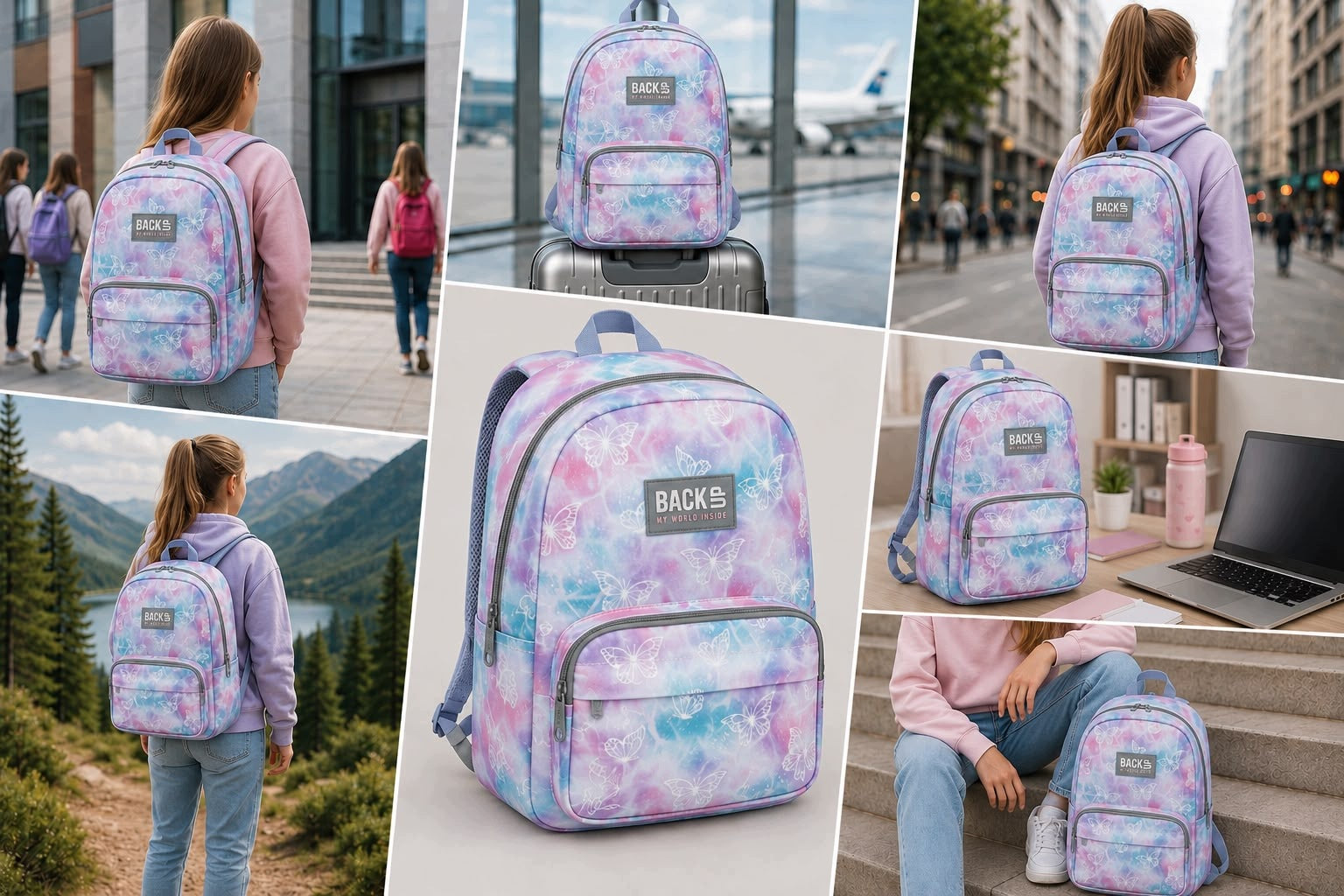 School Airplane Backpack Women's Hiking Youth Colorful Large Manufacturer code Plecak A4 motyl