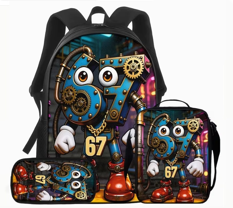 School Backpack 3in1 SIX SEVEN 67 Viral Trend Breakfast Pencil Case SET 3IN1