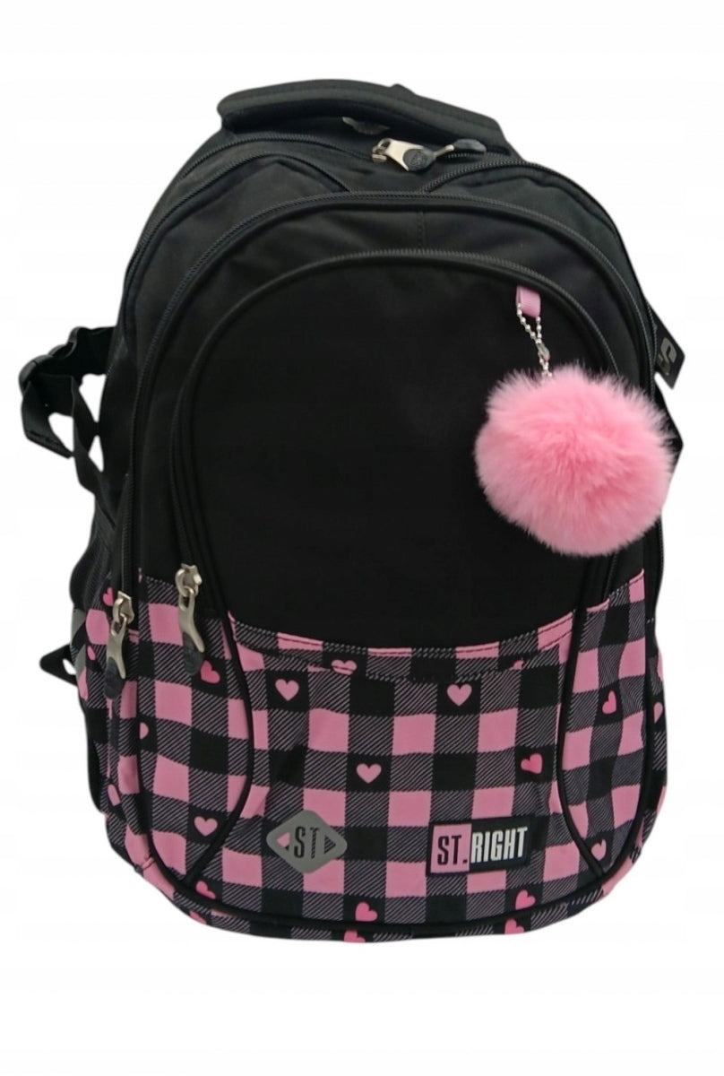 School Backpack Black Pink Checkered Checkerboard Grating St.Right BP-01 Packaging status original