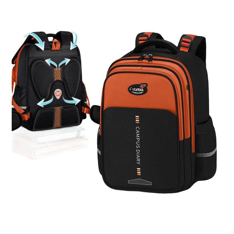 School Backpack Boy Girl 1-6 Class Large Volume Black