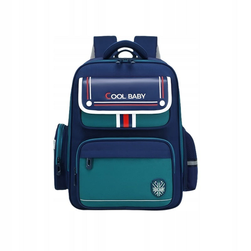 School Backpack Children English Style Lightweight Relieving Blue-Green