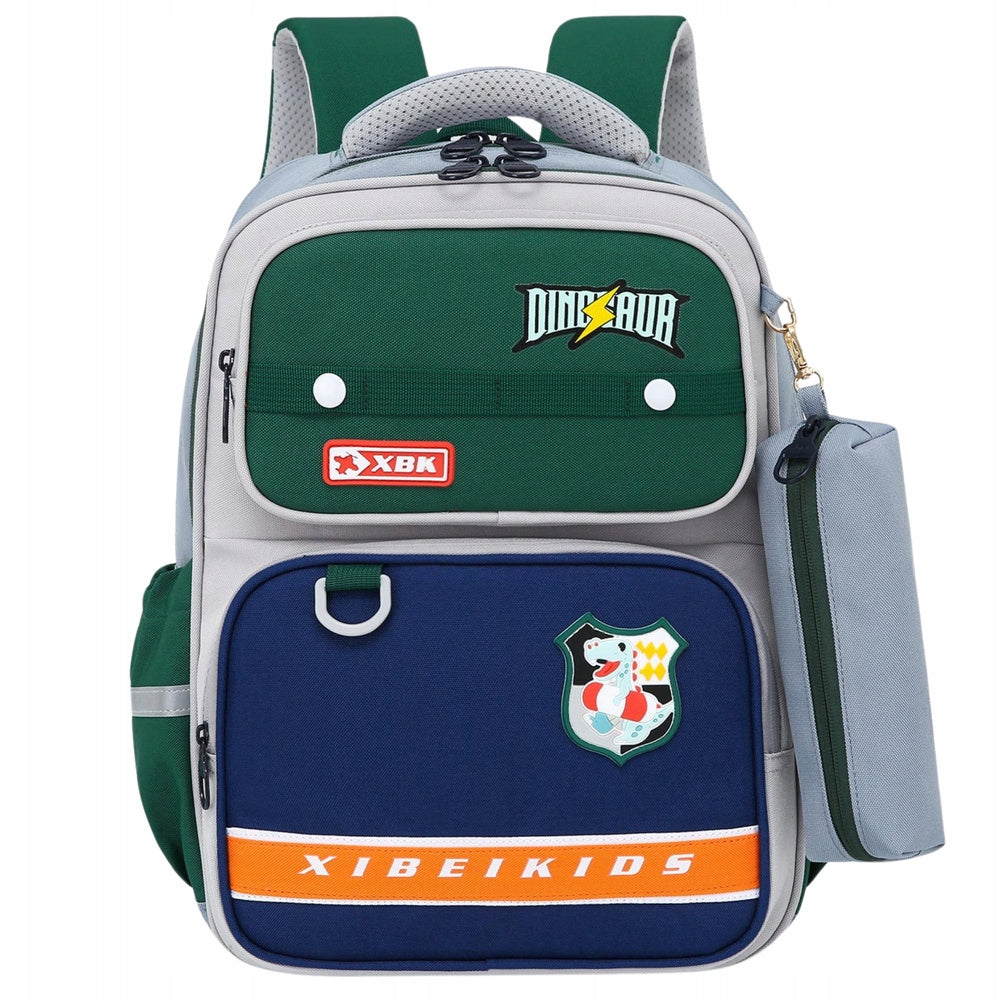 School Backpack Dinosaur Patches With Pencil Case Grey 16L