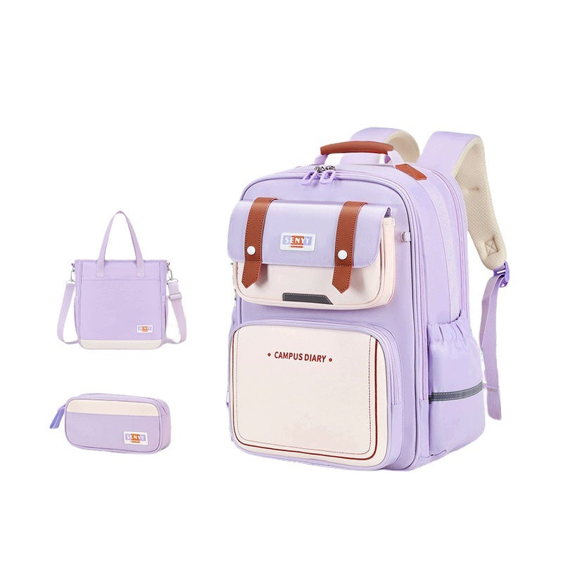 School Backpack For Children 1-2 Years Purple Set of 3 Elements Lightweight