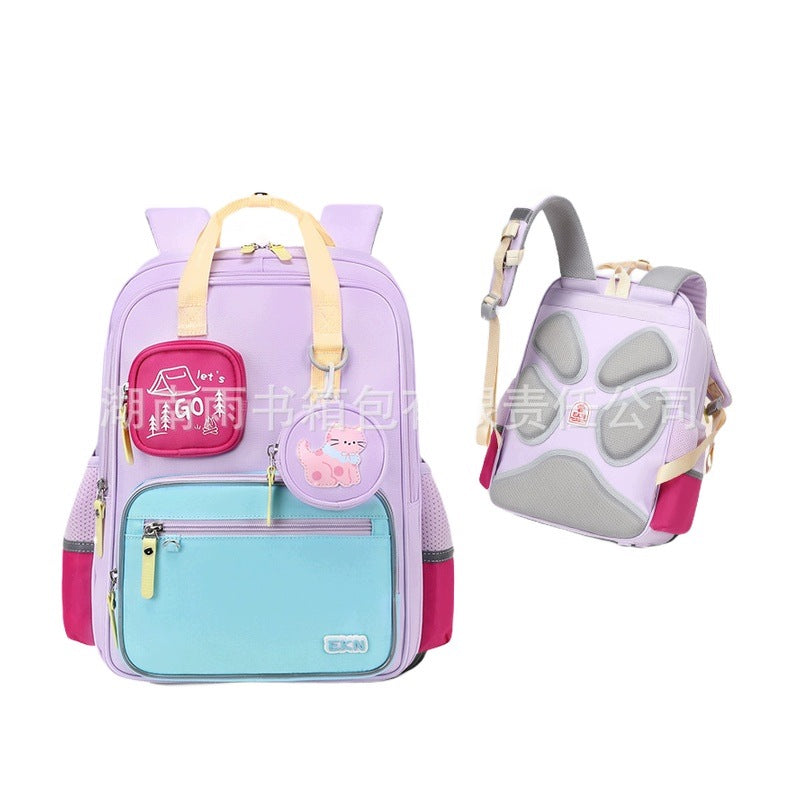 School Backpack For Girls Boys Purple Cat Small Lightweight