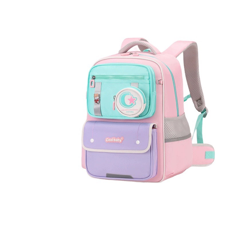 School Backpack For Students 1-6 Class Pink-Green Lightweight Without Loading