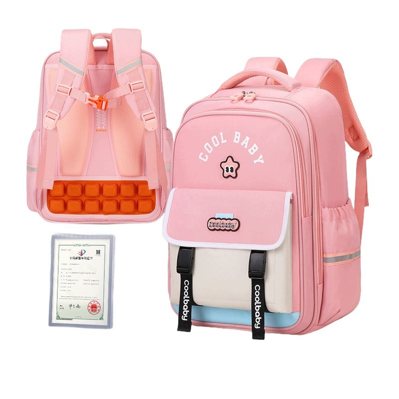 School Backpack For Students 1-6 Class Pink Large Lightweight Relieving