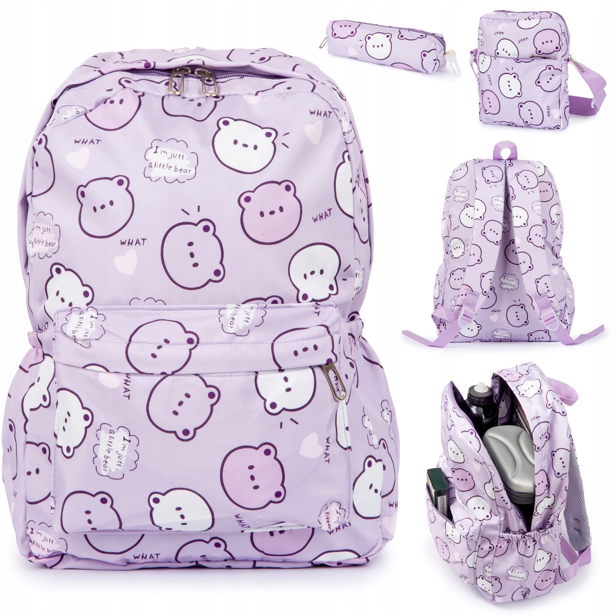 School Backpack Patterns in Teddy Bear Set 3in1 + Pen 21L Spacious Sturdy Strong