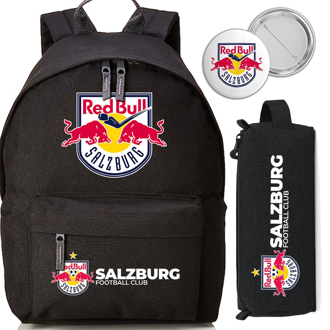 School Backpack + Pencil Case + Red Bull SALZBURG Button for School Wz