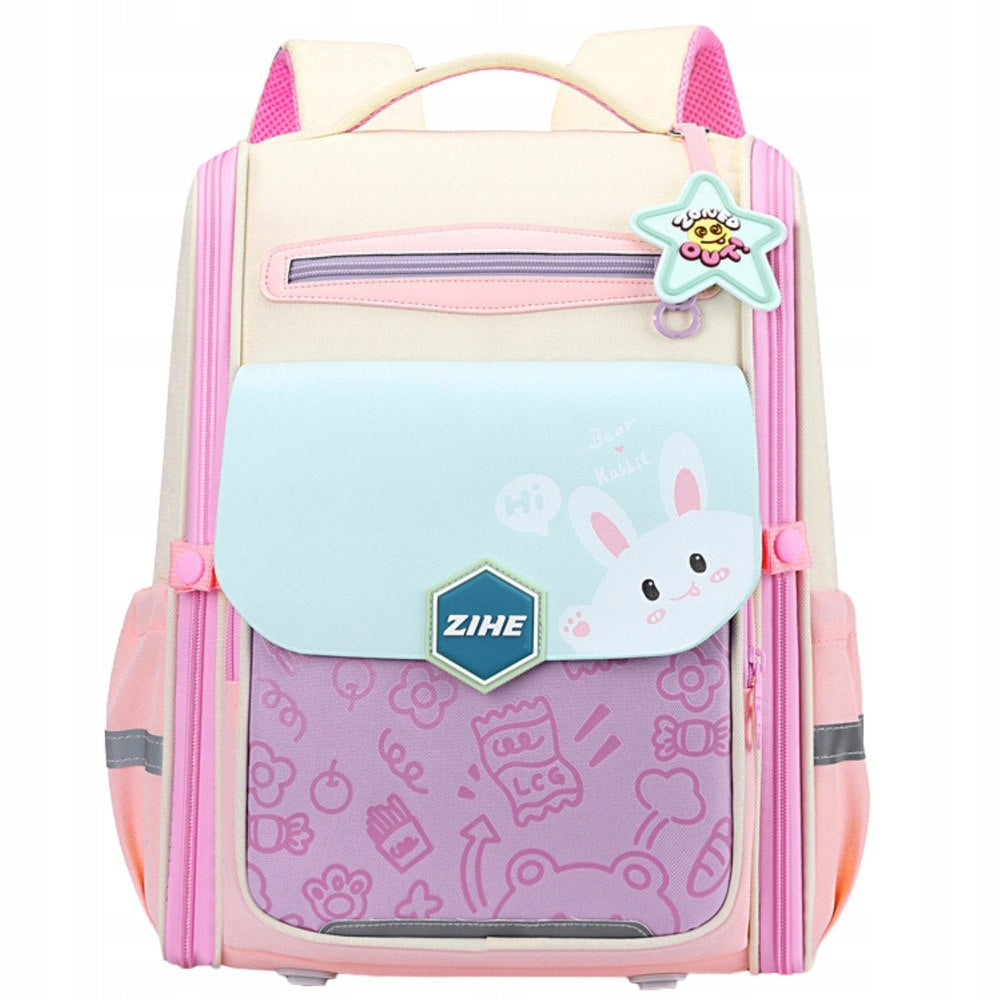 School Backpack Satchel With Rabbit Chest Belt Pastel Pink 21L