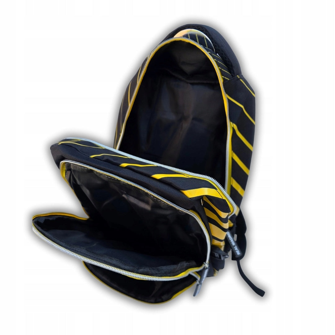 School Backpack Sports Black and Yellow Real Madrid Three-Chamber Zipper Packaging status original