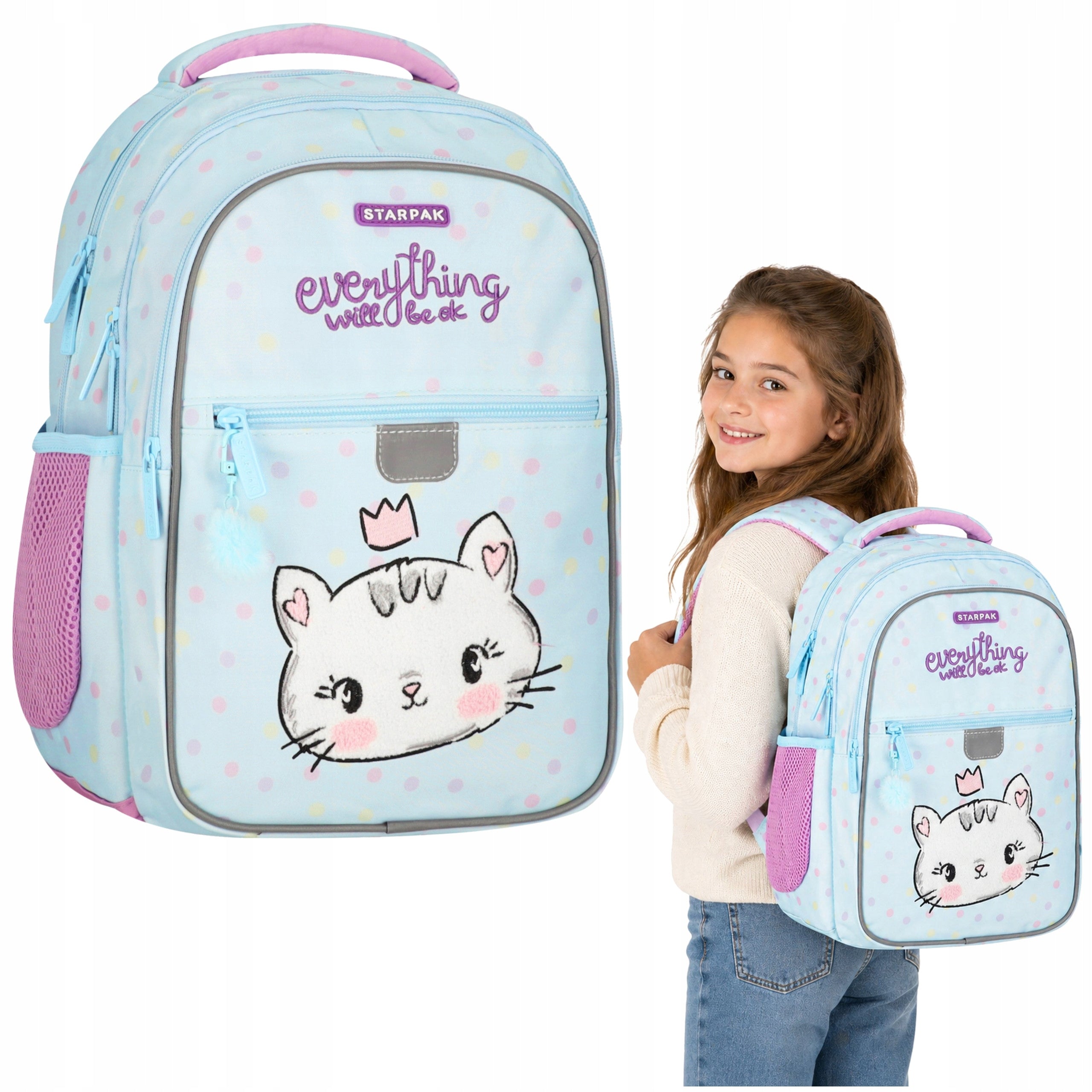 School Backpack Youth Class 3+ For Girls Multi-Chamber Kitty