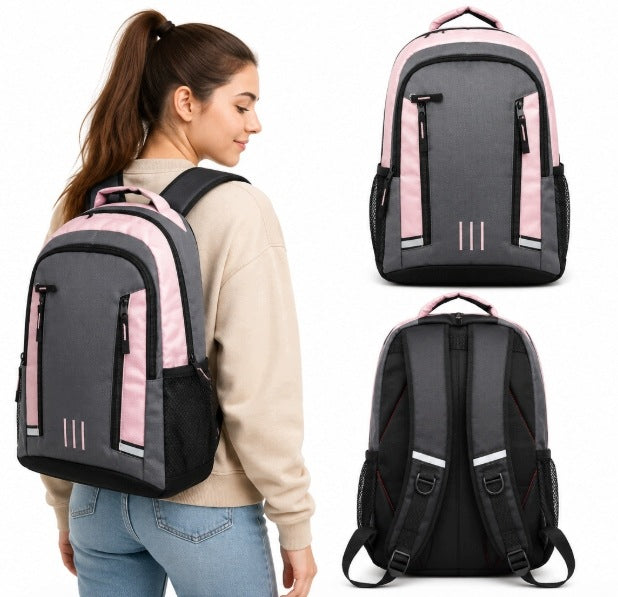 School Backpack Youth Urban Ergonomic Reflective Pink-Grey