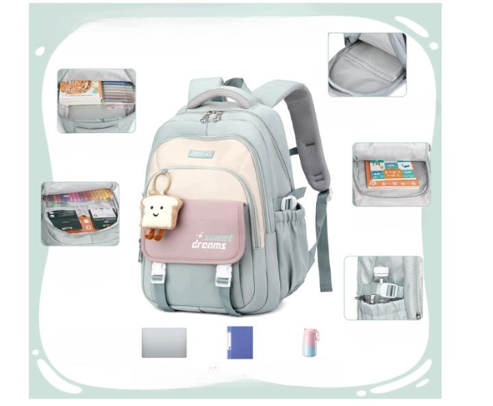 School Backpack for Girls Teenagers 34×24×47cm with Keychain Green Brand no brand