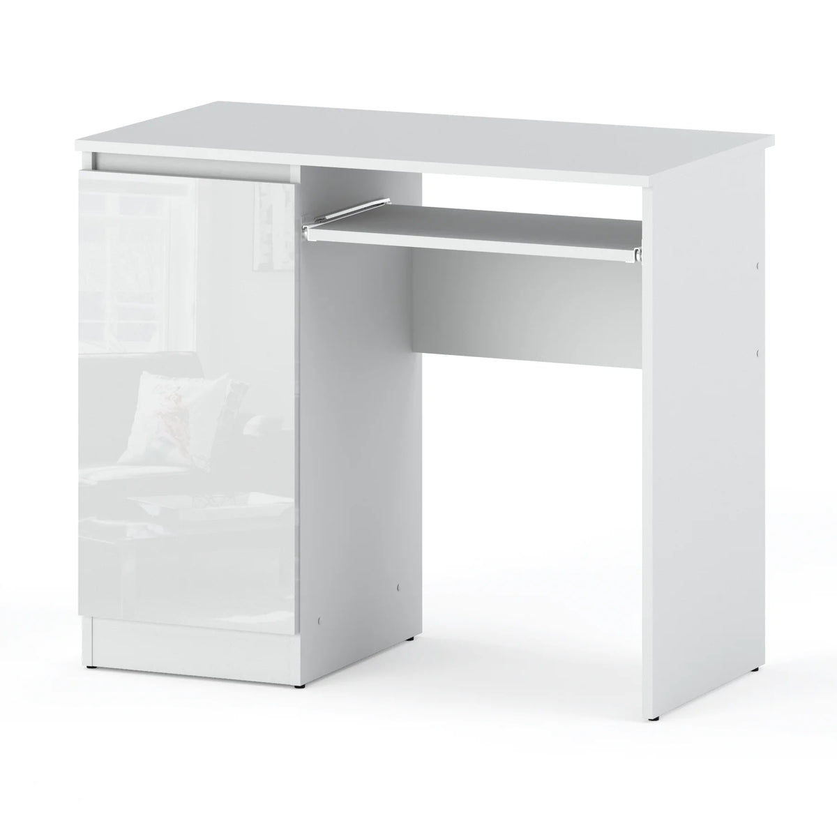 School Computer Gaming Desk White Gloss 90 CM With 2 Shelves