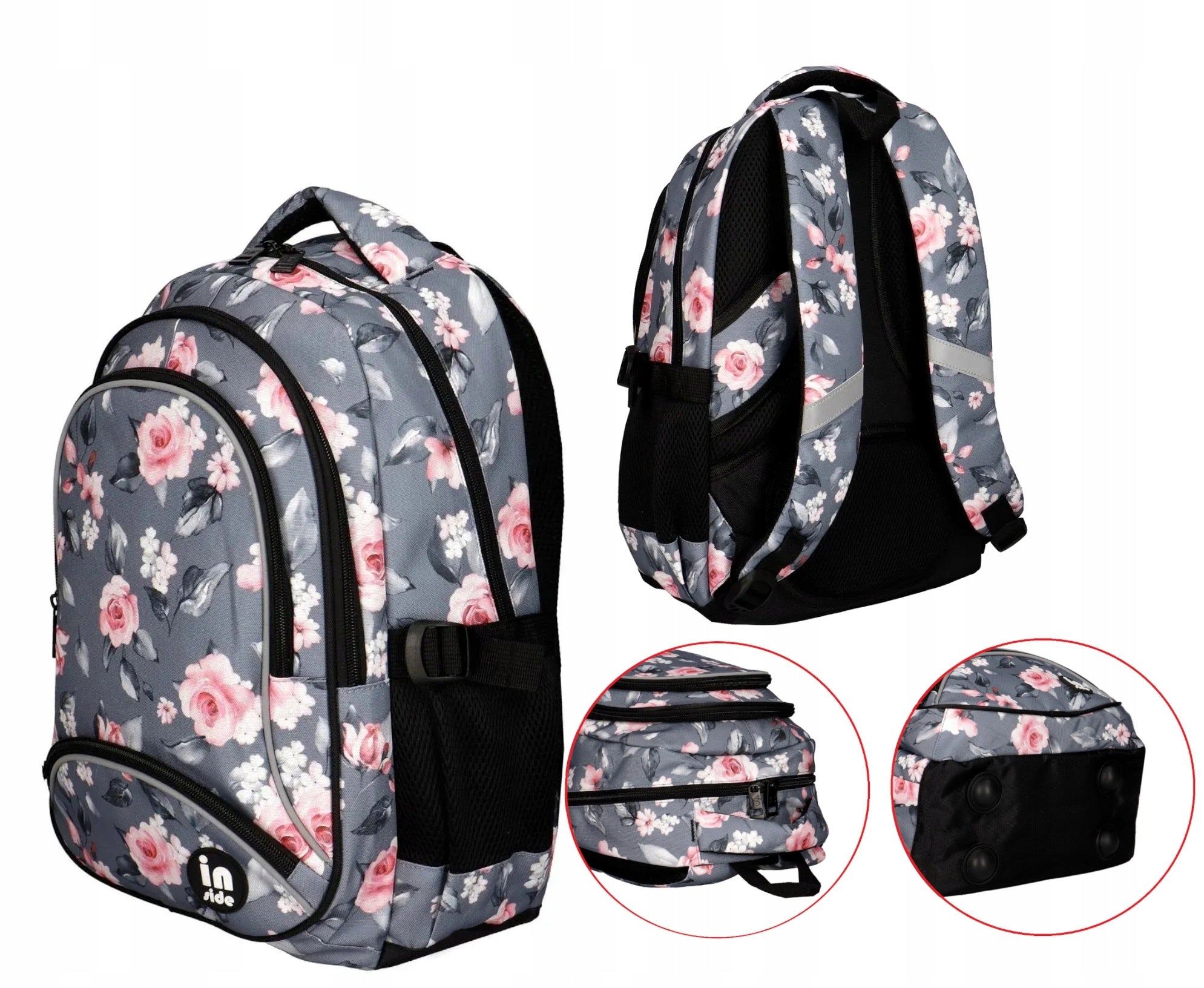 School backpack 3 compartments Roses Incood