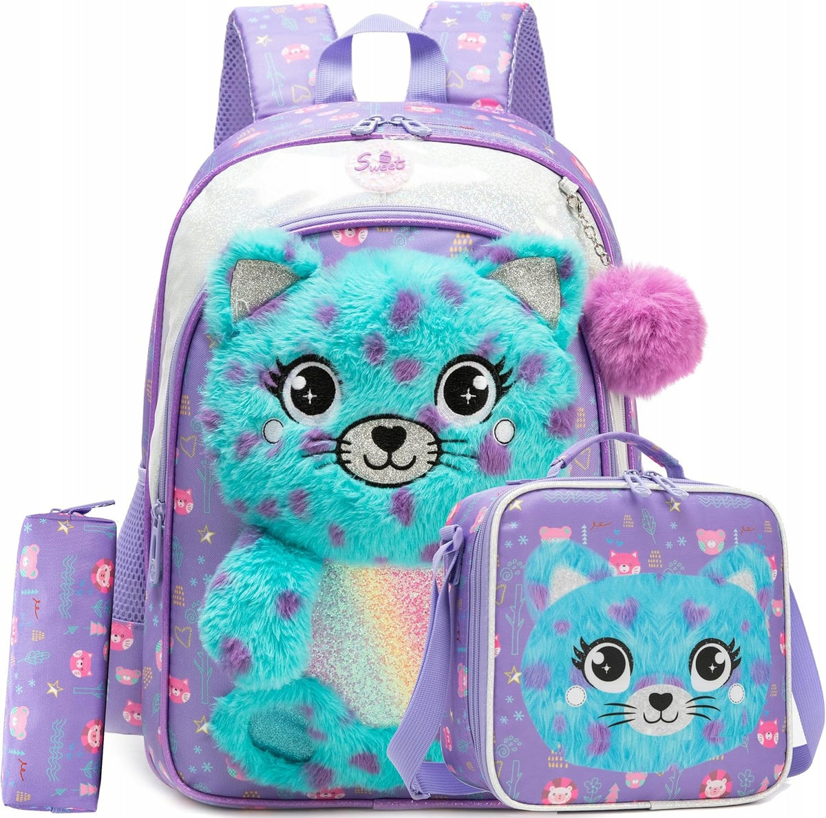 School backpack 3in1 multi-chamber A4 + lunch bag + pencil case set