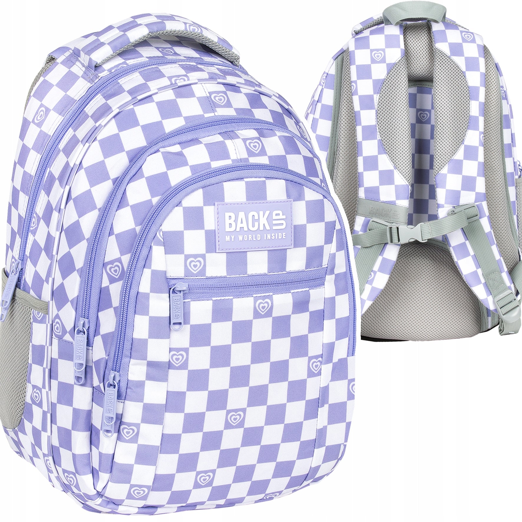 School backpack BackUP 26L CHESSBOARD PURPLE laptop GIRL