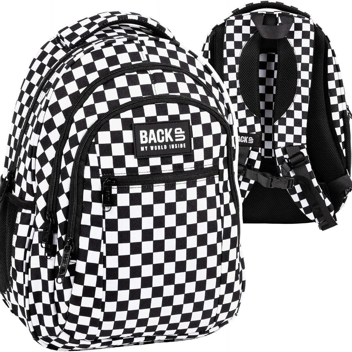 School backpack BackUP 26L CHESSBOARD laptop A4 grille BLACK
