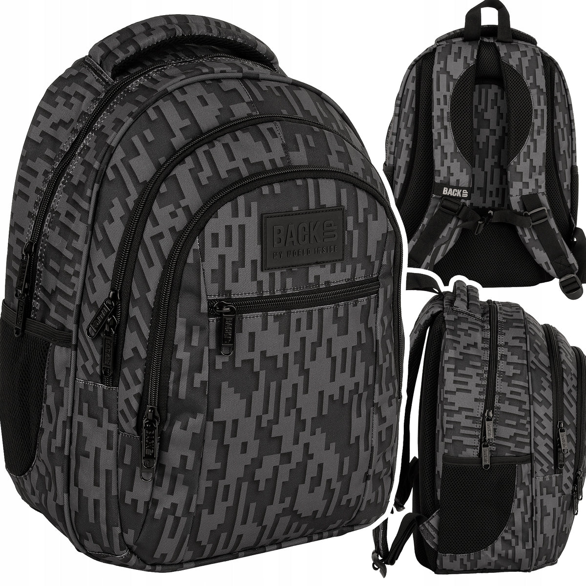 School backpack BackUP STEEL 26L 3 compartments grey youth pattern uni