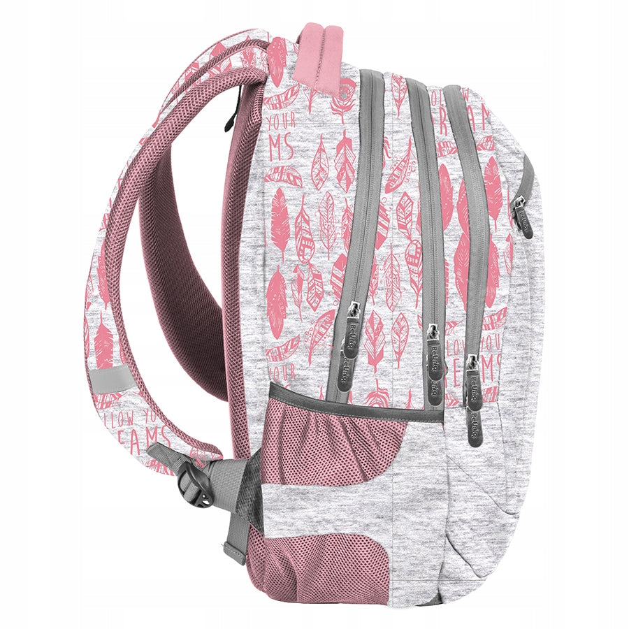 School backpack BeUniq boho youth feathers for girls grey pink EAN (GTIN) 5903162088426