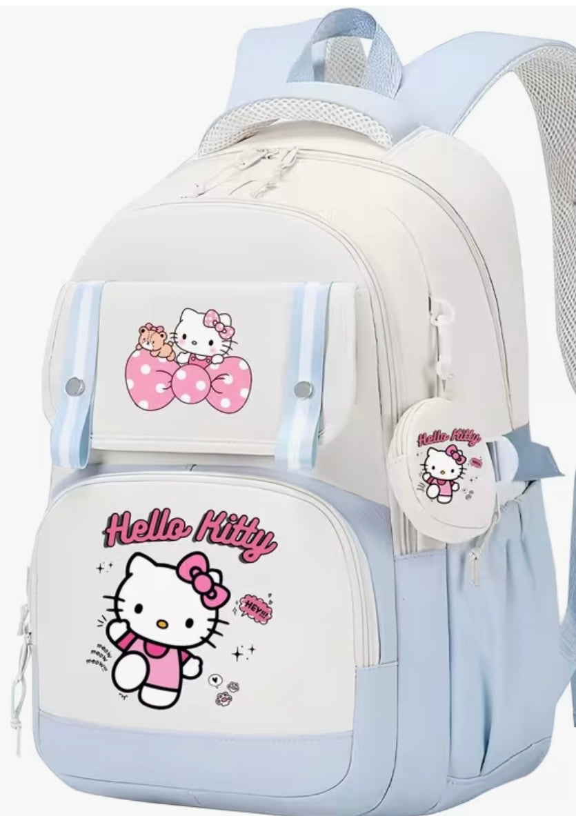 School backpack Blue girls Hello Kitty large roomy baby blue