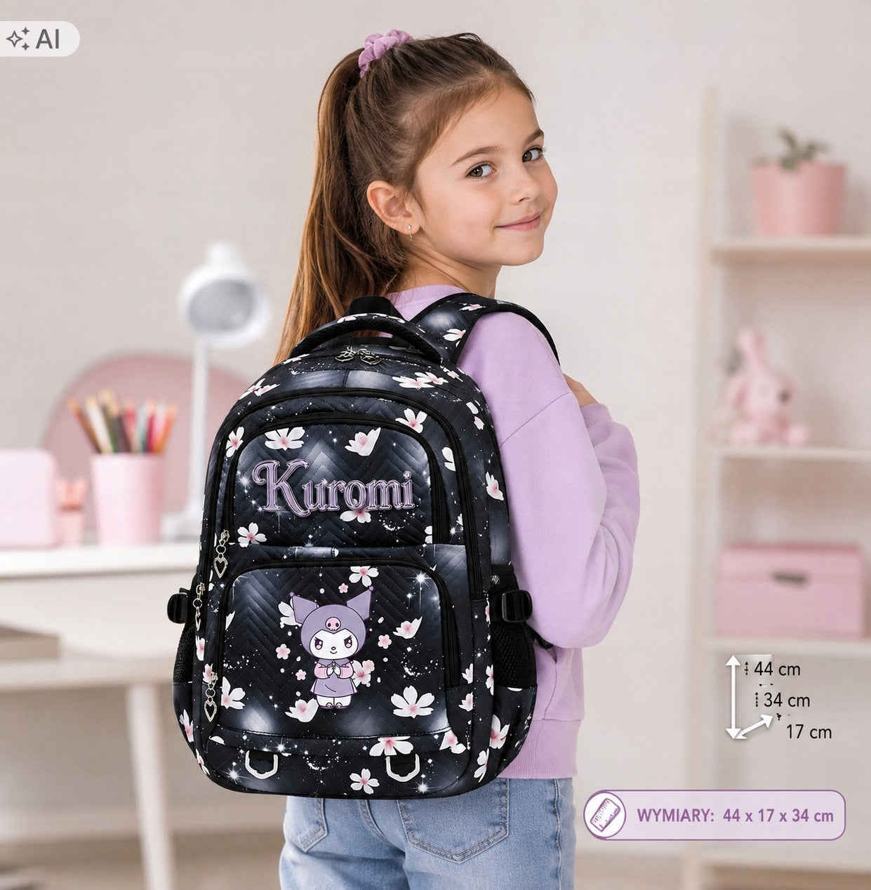 School backpack KUROMI black satchel roomy for girls Manufacturer code 5903686895135