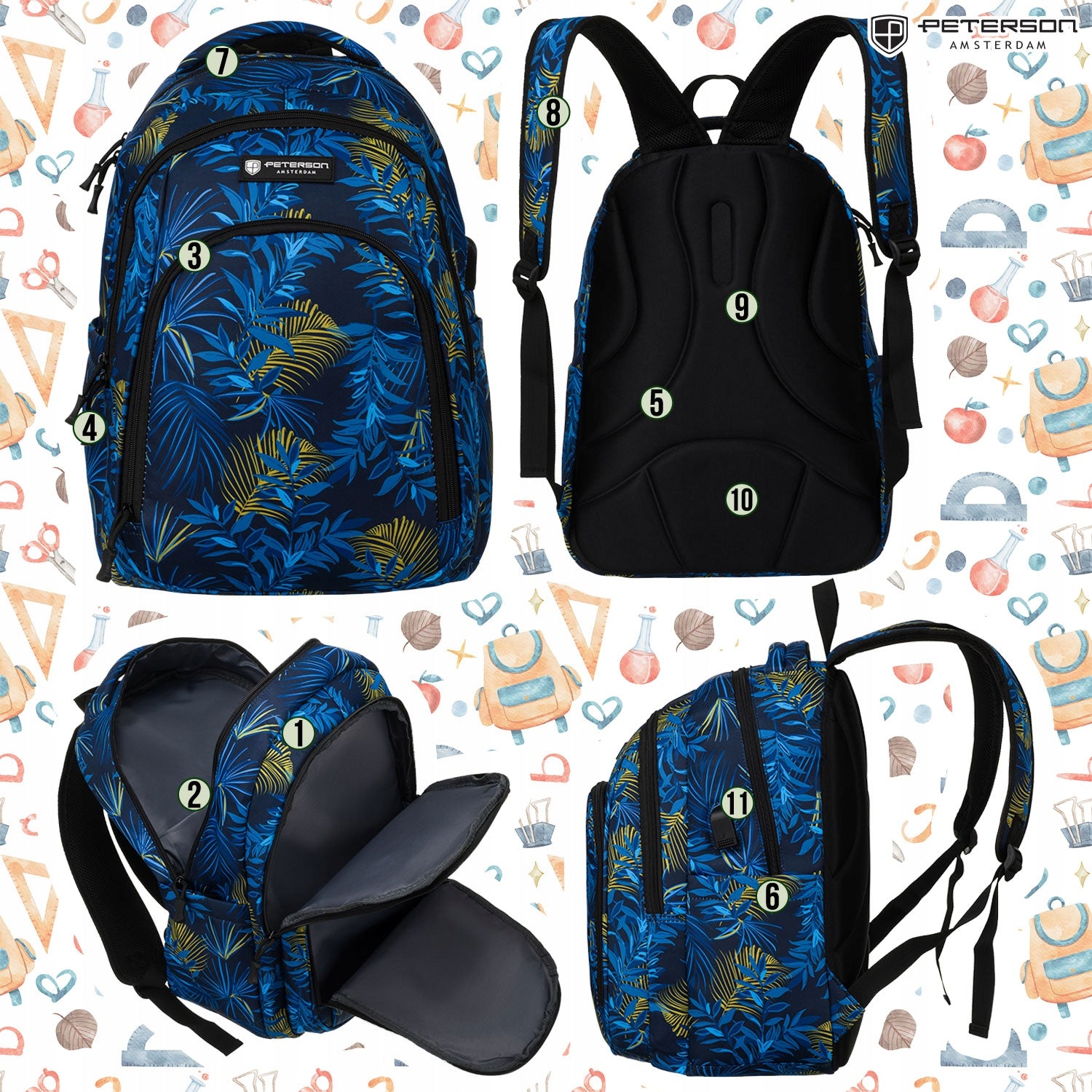 School backpack Peterson sports youth satchel for school USB Manufacturer code PTN 77711-6630 PRT-2