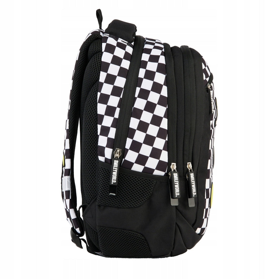School backpack Smiley World BeUniq white and black checkerboard youth Manufacturer code SM24LJ-2808