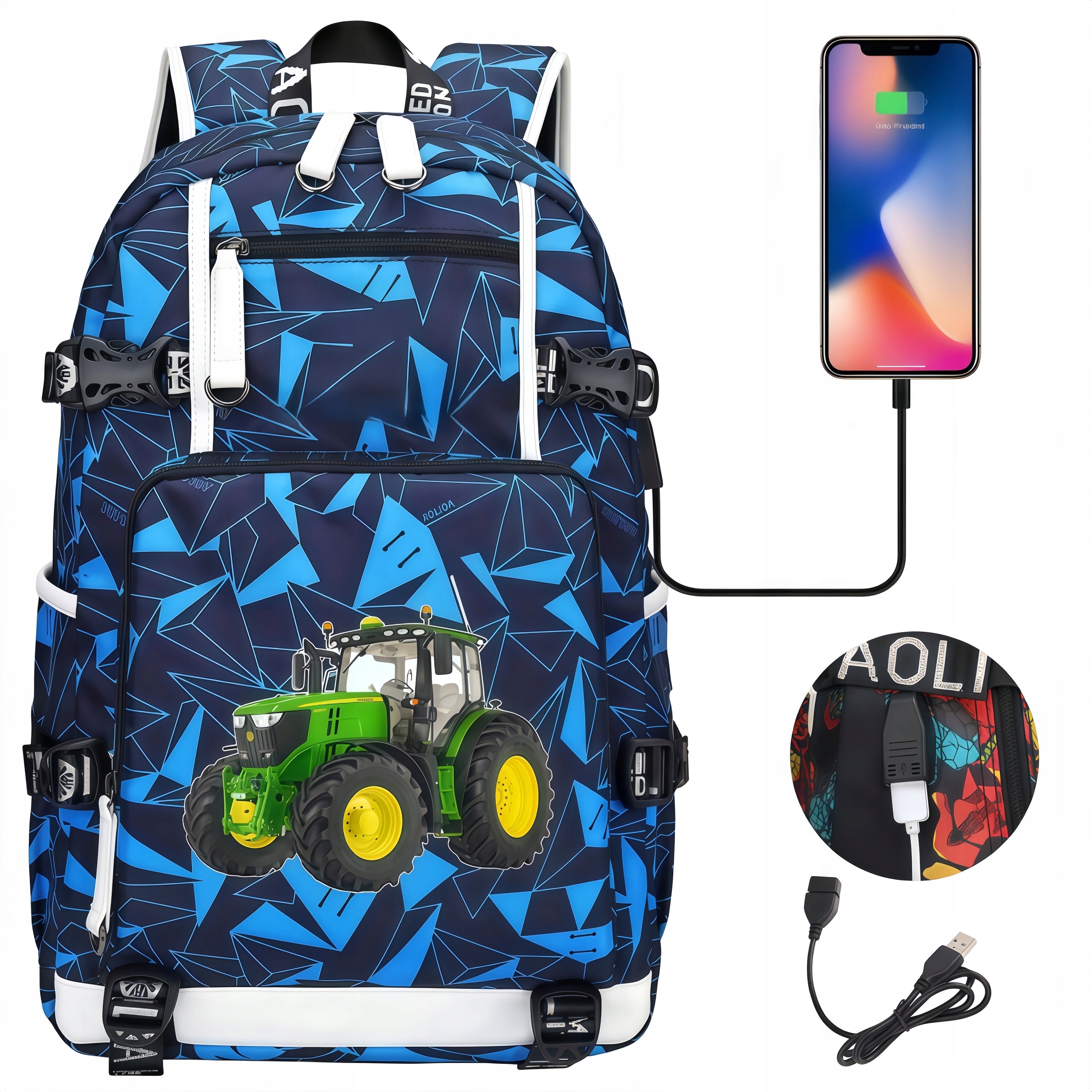 School backpack Tractor pattern satchel roomy for boy 4-8 class Brand no brand